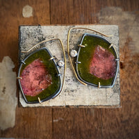 Watermelon Tourmaline Earrings with Diamond and Spinel